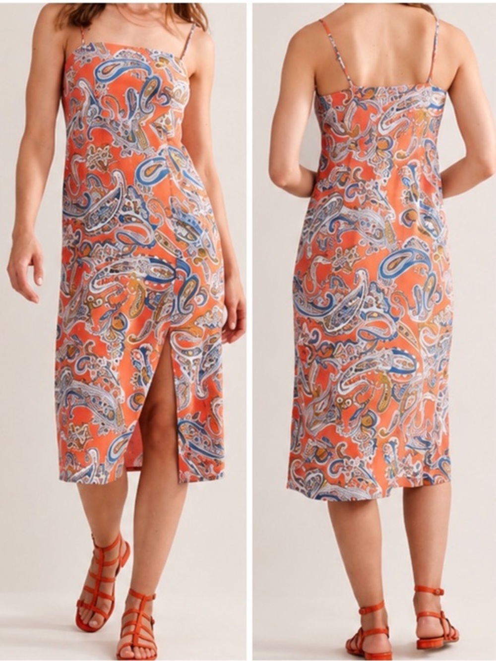 Boden Column Cami Midi Dress in Orange Jelly Paradise Pop